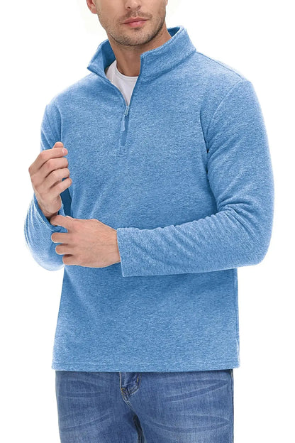 Men's Casual Warm Breathable Winter Longsleeve Pullover Quarter Zip Fleece Sweater - Fashlot