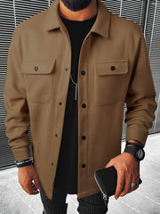 Casual Men’s Warm Autumn Fall Winter Flap Pocket Jacket Solid Color Fashionable Regular Fit Button Down Coat XS - XL - Fashlot