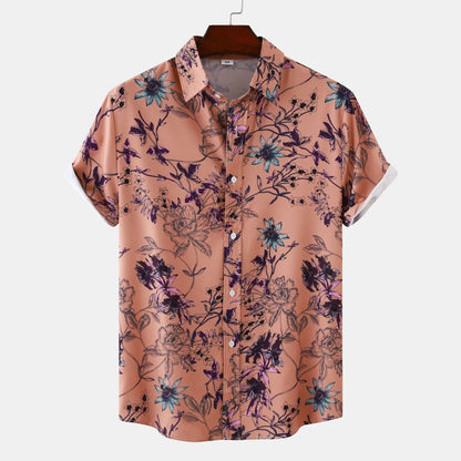 Men's Plus Size Floral Print Short Sleeve Button Down Casual Shirt - Fashlot