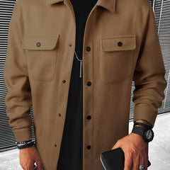 Casual Men’s Warm Autumn Fall Winter Flap Pocket Jacket Solid Color Fashionable Regular Fit Button Down Coat XS - XL - Fashlot