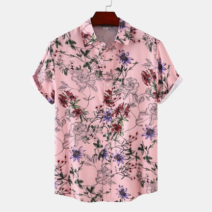 Men's Plus Size Floral Print Short Sleeve Button Down Casual Shirt - Fashlot