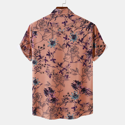 Men's Plus Size Floral Print Short Sleeve Button Down Casual Shirt - Fashlot