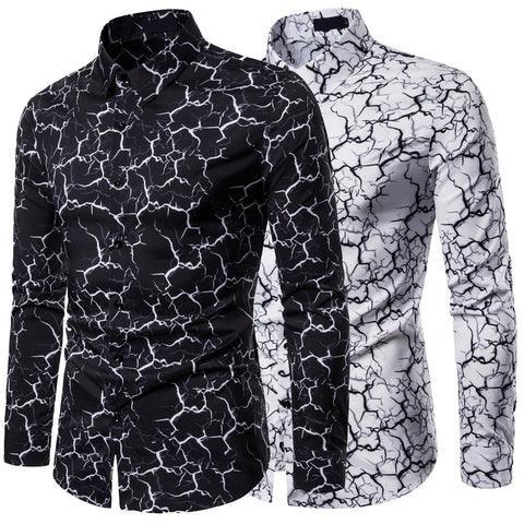 Men's Cotton Cracked Pattern Print Long Sleeve Csaual Button Down Dress Shirt - Fashlot