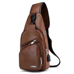 Men's High Quality Crossbody Sling Travel Gift Work School Shoulder Chest Leather Bag Backpack - Fashlot