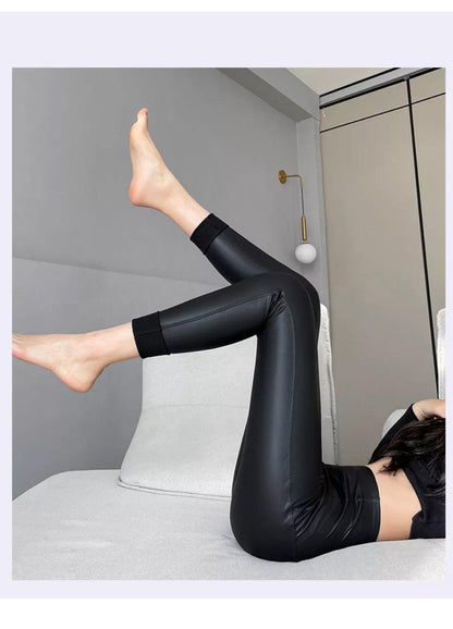 Women Autumn Winter Sexy Fleece Leather Leggings - Fashlot