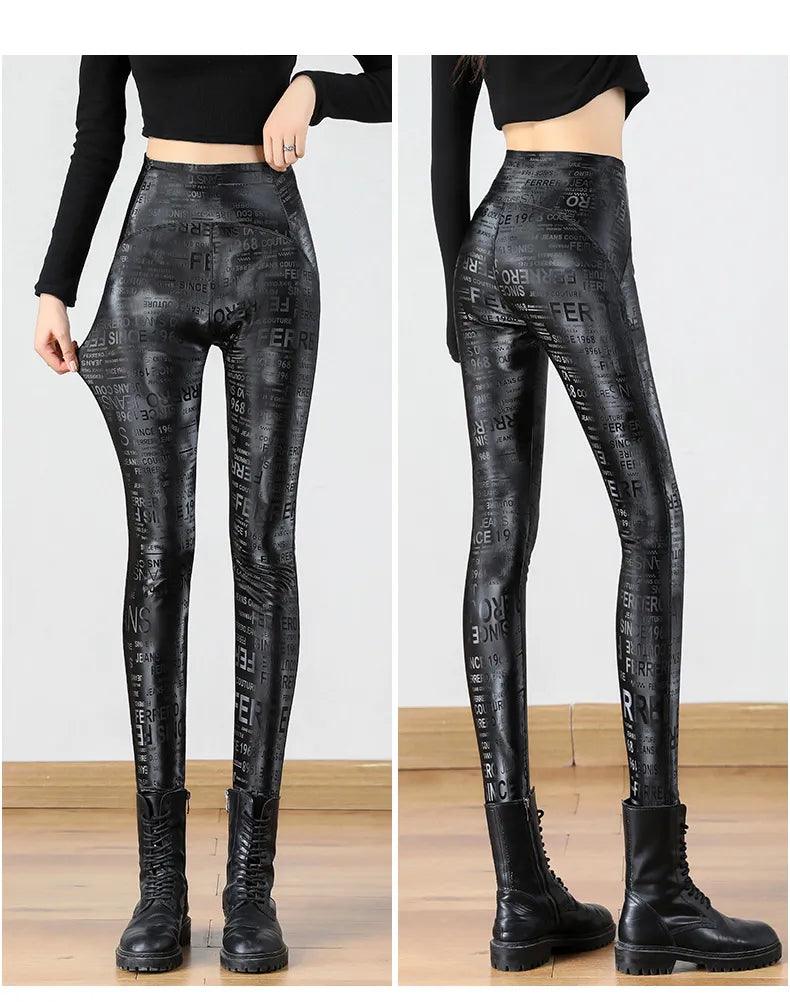 Women Autumn Winter Sexy Fleece Leather Leggings - Fashlot