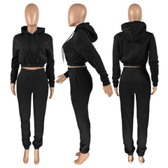 2-Piece Matching Women's Fashion Casual Solid Color Sweatpants + Hoodie Set Fall Winter Spring S-XXL - Fashlot 