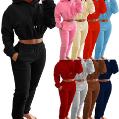 2-Piece Matching Women's Fashion Casual Solid Color Sweatpants + Hoodie Set Fall Winter Spring S-XXL - Fashlot 