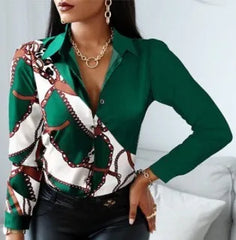 Women's Trendy Casual Fashion Printed Long-Sleeve Button-Down Shirt for Vacation Parties Work S-XXL - Fashlot