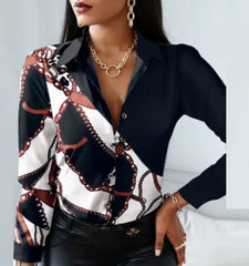 Women's Trendy Casual Fashion Printed Long-Sleeve Button-Down Shirt for Vacation Parties Work S-XXL - Fashlot