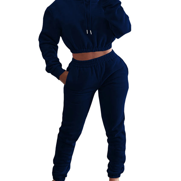 2-Piece Matching Women's Fashion Casual Solid Color Sweatpants + Hoodie Set Fall Winter Spring S-XXL - Fashlot 