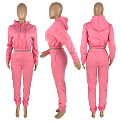 2-Piece Matching Women's Fashion Casual Solid Color Sweatpants + Hoodie Set Fall Winter Spring S-XXL - Fashlot 