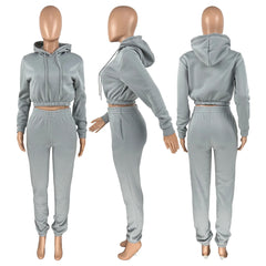 2-Piece Matching Women's Fashion Casual Solid Color Sweatpants + Hoodie Set Fall Winter Spring S-XXL - Fashlot 