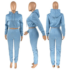 2-Piece Matching Women's Fashion Casual Solid Color Sweatpants + Hoodie Set Fall Winter Spring S-XXL - Fashlot 