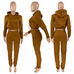 2-Piece Matching Women's Fashion Casual Solid Color Sweatpants + Hoodie Set Fall Winter Spring S-XXL - Fashlot 