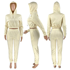 2-Piece Matching Women's Fashion Casual Solid Color Sweatpants + Hoodie Set Fall Winter Spring S-XXL - Fashlot 