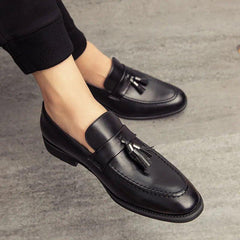 Men's Casual Comfortable Modern Leather Tassel Slip-on Spring Autumn Dress Loafers For Office Business Work Weddings - Fashlot