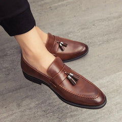 Men's Casual Comfortable Modern Leather Tassel Slip-on Spring Autumn Dress Loafers For Office Business Work Weddings - Fashlot