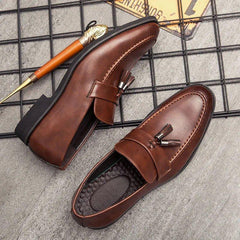 Men's Casual Comfortable Modern Leather Tassel Slip-on Spring Autumn Dress Loafers For Office Business Work Weddings - Fashlot