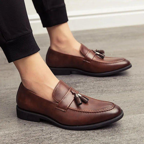 Men's Casual Comfortable Modern Leather Tassel Slip-on Spring Autumn Dress Loafers For Office Business Work Weddings - Fashlot