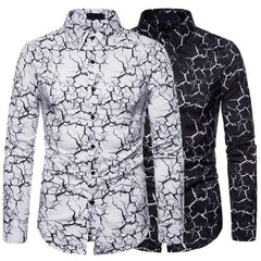 Men's Cotton Cracked Pattern Print Long Sleeve Csaual Button Down Dress Shirt - Fashlot