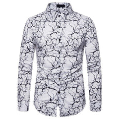 Men's Cotton Cracked Pattern Print Long Sleeve Csaual Button Down Dress Shirt - Fashlot