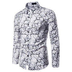 Men's Cotton Cracked Pattern Print Long Sleeve Csaual Button Down Dress Shirt - Fashlot