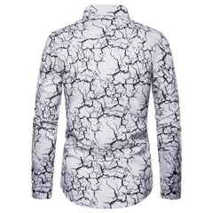 Men's Cotton Cracked Pattern Print Long Sleeve Csaual Button Down Dress Shirt - Fashlot