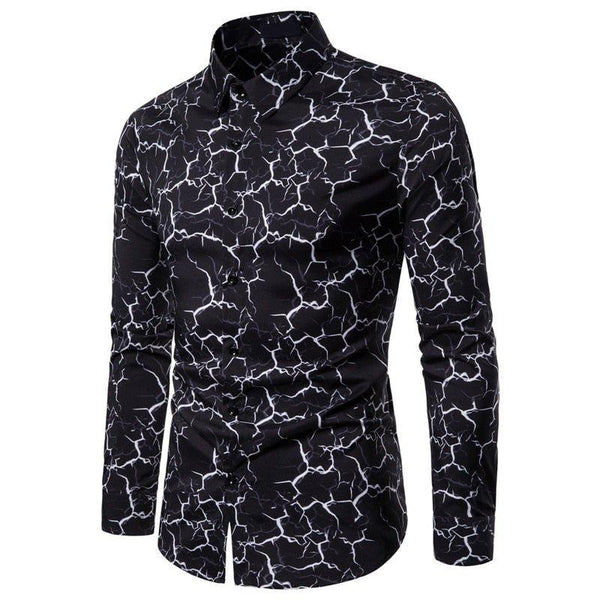 Men's Cotton Cracked Pattern Print Long Sleeve Csaual Button Down Dress Shirt - Fashlot