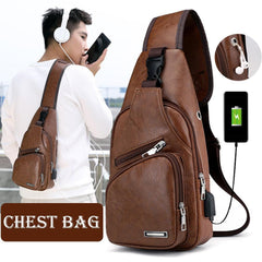 Men's High Quality Crossbody Sling Travel Gift Work School Shoulder Chest Leather Bag Backpack - Fashlot