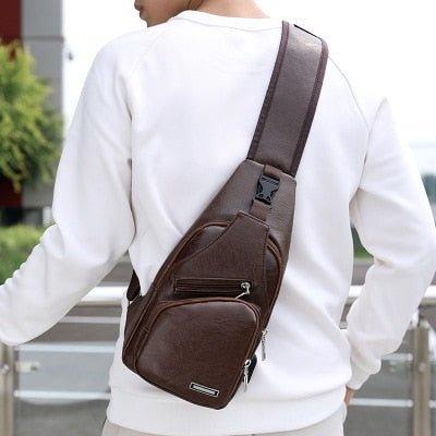 Men's High Quality Crossbody Sling Travel Gift Work School Shoulder Chest Leather Bag Backpack - Fashlot