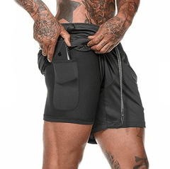 Men's Quick-Dry Modern Double Layer Fitness Workout Gym Leisure Running Training Outdoor Spring Summer Shorts With Multifunction Pockets - Fashlot 