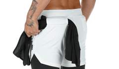 Men's Quick-Dry Modern Double Layer Fitness Workout Gym Leisure Running Training Outdoor Spring Summer Shorts With Multifunction Pockets - Fashlot 