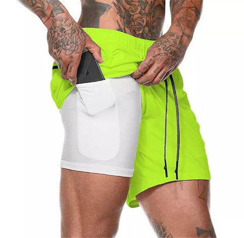 Men's Quick-Dry Modern Double Layer Fitness Workout Gym Leisure Running Training Outdoor Spring Summer Shorts With Multifunction Pockets - Fashlot 