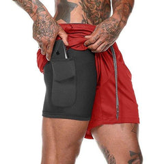 Men's Quick-Dry Modern Double Layer Fitness Workout Gym Leisure Running Training Outdoor Spring Summer Shorts With Multifunction Pockets - Fashlot 