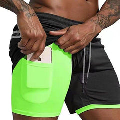 Men's Quick-Dry Modern Double Layer Fitness Workout Gym Leisure Running Training Outdoor Spring Summer Shorts With Multifunction Pockets - Fashlot 