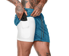 Men's Quick-Dry Modern Double Layer Fitness Workout Gym Leisure Running Training Outdoor Spring Summer Shorts With Multifunction Pockets - Fashlot 