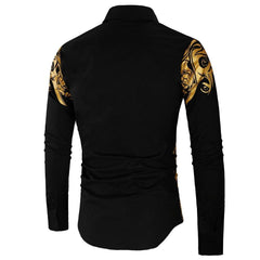 Comfortable Men's Cotton Casual Long Sleeve Dress Shirt With Gold Print