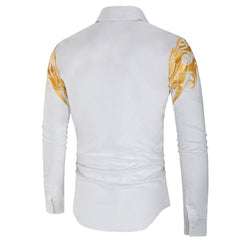 Comfortable Men's Cotton Casual Long Sleeve Dress Shirt With Gold Print