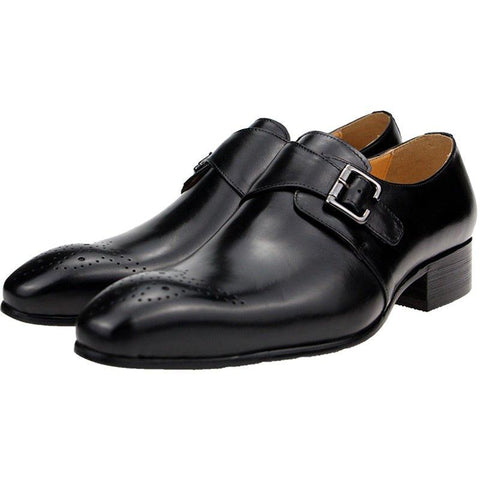 Stylish Men's Single Buckle Genuine Leather Breathable Comfortable Formal Dress Shoes For Business Work Weddings Meetings - Fashlot