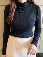 Women Elegant Solid Knitted Pullover Sweater - Fashlot