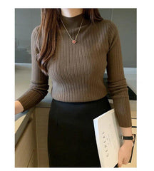 Women Elegant Solid Knitted Pullover Sweater - Fashlot