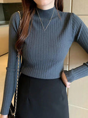 Women Elegant Solid Knitted Pullover Sweater - Fashlot